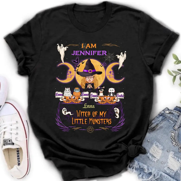 Personalized Grandma & Pet Witch Shirt/Hoodie - Halloween Gift For Grandma/Pet Lovers - Upto 4 Pets - I Am Witch Of My Little Monsters