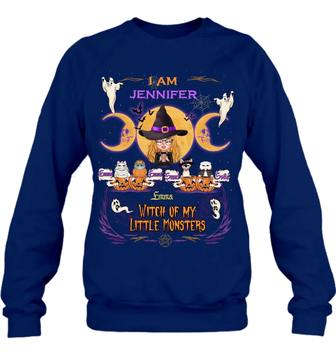 Personalized Grandma & Pet Witch Shirt/Hoodie - Halloween Gift For Grandma/Pet Lovers - Upto 4 Pets - I Am Witch Of My Little Monsters