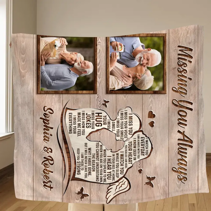 Custom Personalized Memorial Husband Quilt/Single Layer Fleece Blanket - Upload Photos - Memorial Gift Idea For Loss Husband - Missing You Always