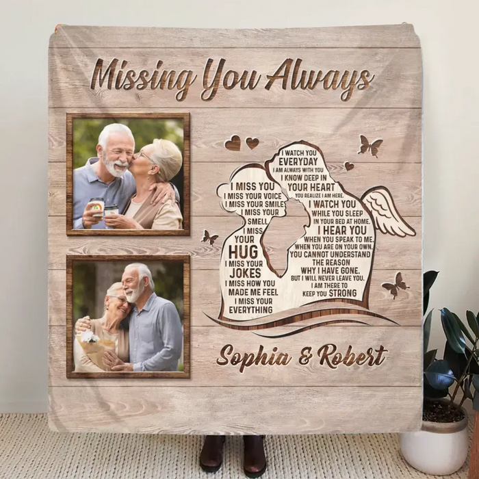 Custom Personalized Memorial Husband Quilt/Single Layer Fleece Blanket - Upload Photos - Memorial Gift Idea For Loss Husband - Missing You Always