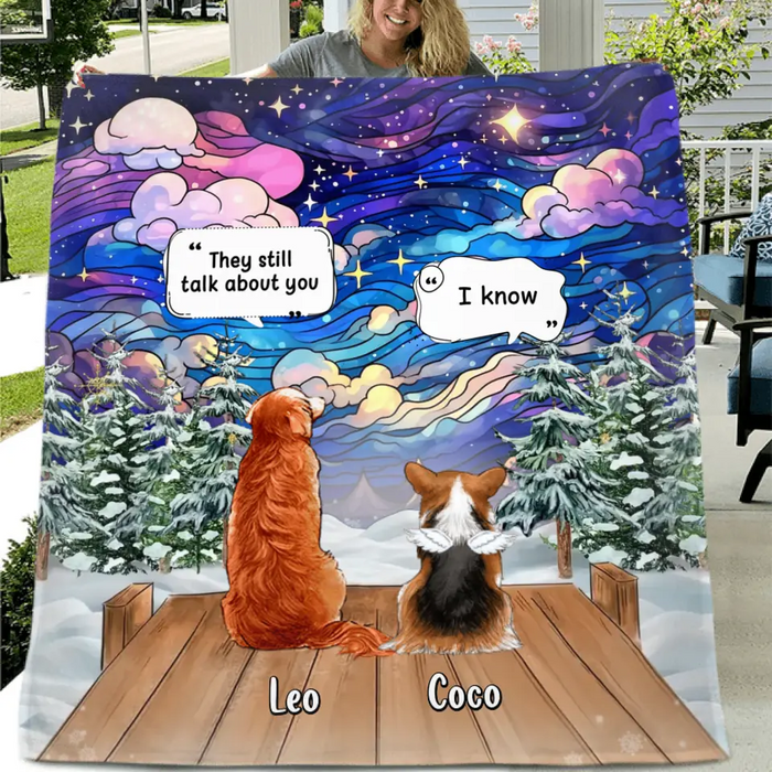 Personalized Dog Memorial Quilt/Single Layer Fleece Blanket - Upto 4 Pets - Memorial Gift Idea For Dog/ Cat/ Rabbit Lovers - They Still Talk About You