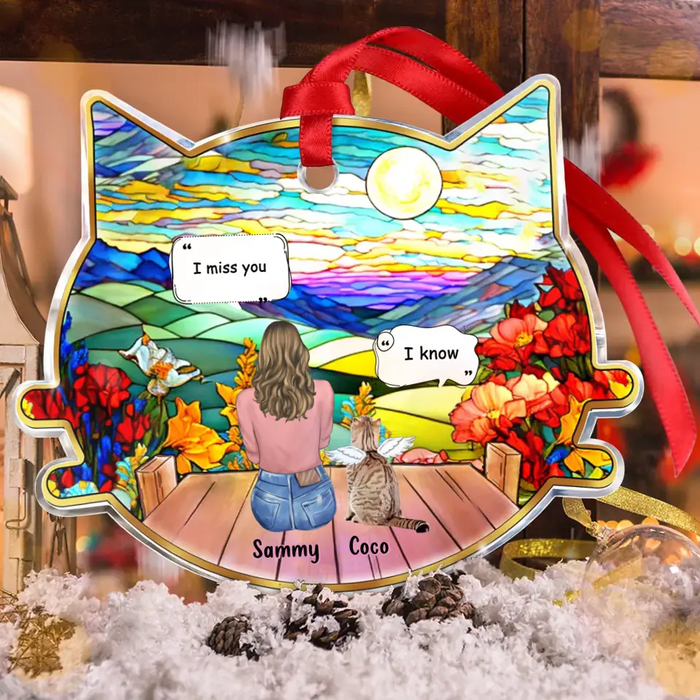 Personalized Memorial Acrylic Ornament - Memorial Gift Idea For Christmas/Cat Lover/Cat Owner with up to 3 Cats - I Miss You