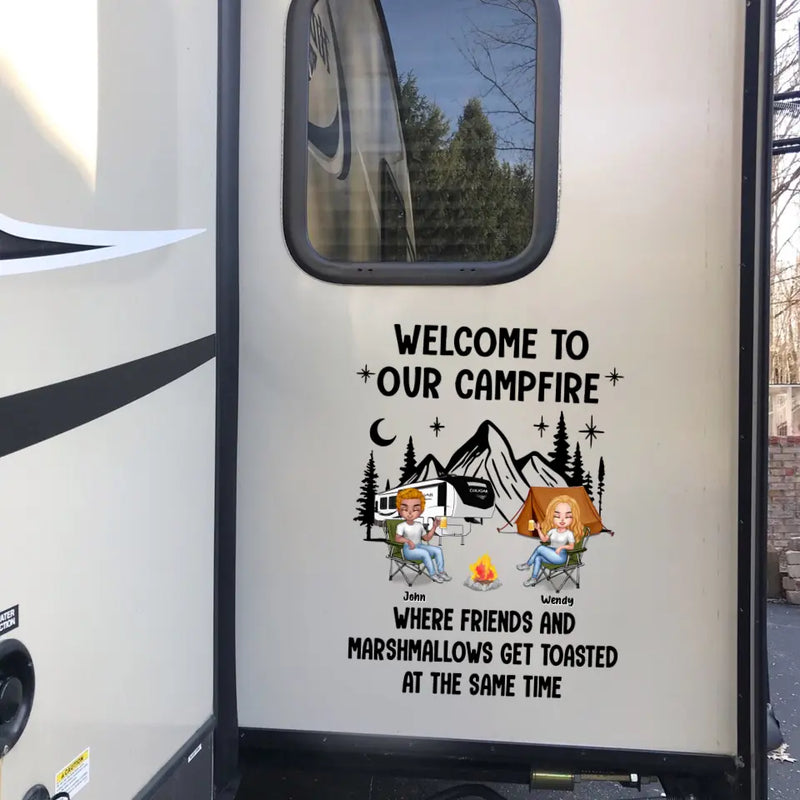 Personalized Camping Friends 3D Decal - Up to 7 Friends - Gift Idea For Camping Lovers/RVs Owners - Welcome To Our Campfire