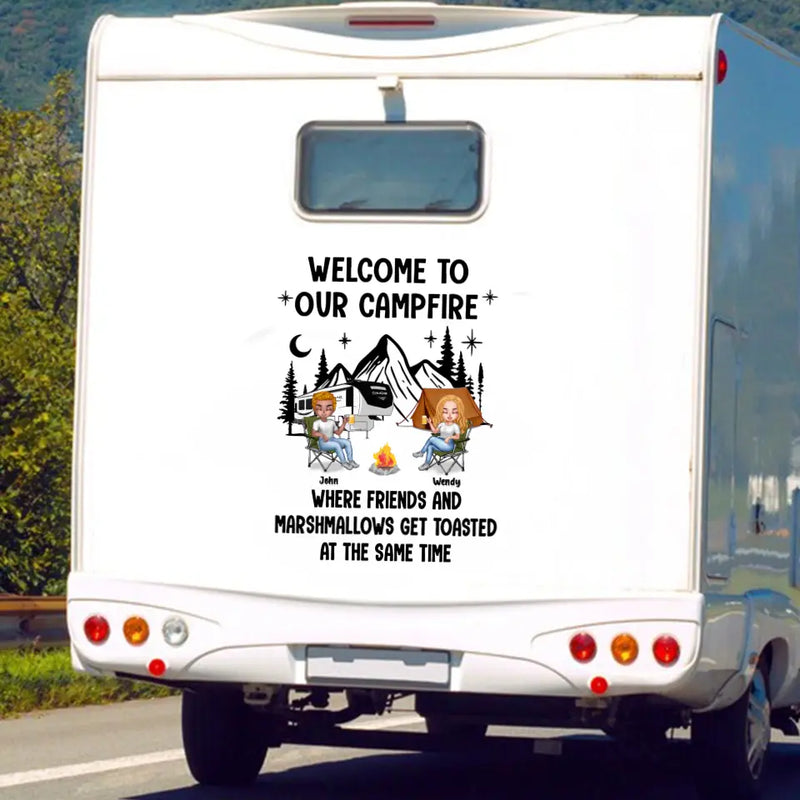 Personalized Camping Friends 3D Decal - Up to 7 Friends - Gift Idea For Camping Lovers/RVs Owners - Welcome To Our Campfire