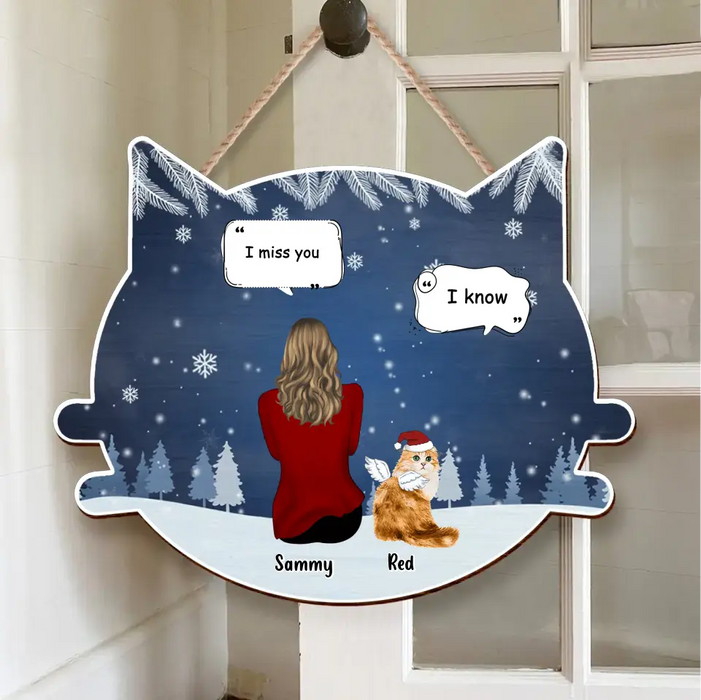 Custom Personalized Cat Memorial Christmas Wooden Sign - Up to 4 Cats - Memorial Gift Idea For Cat Owner - I Miss You