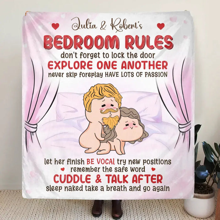 Personalized Couple Fleece Throw Blanket/Quilt - Gift Idea For Couple - Bedroom Rules Don't Forget To Lock The Door
