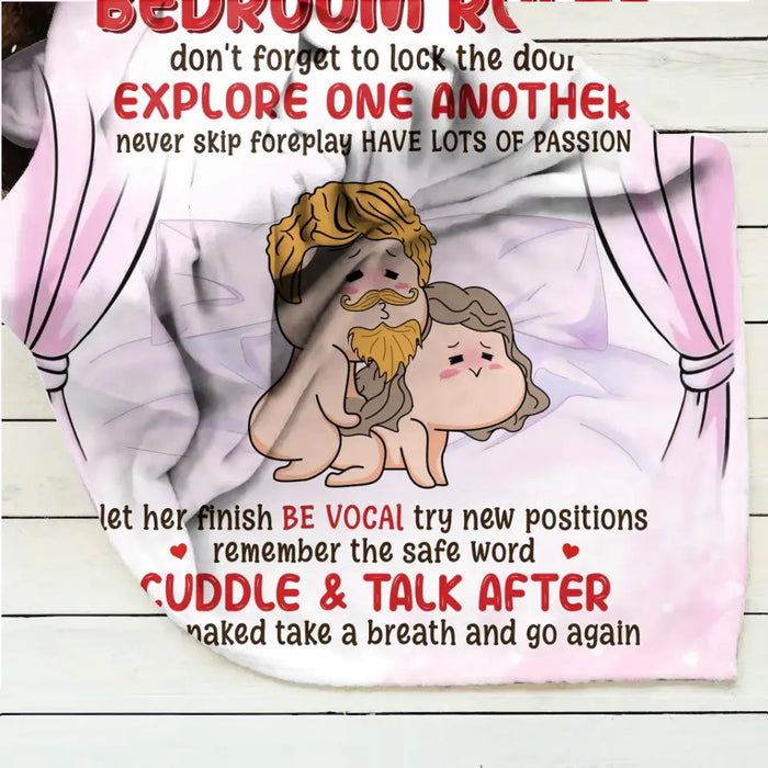 Personalized Couple Fleece Throw Blanket/Quilt - Gift Idea For Couple - Bedroom Rules Don't Forget To Lock The Door