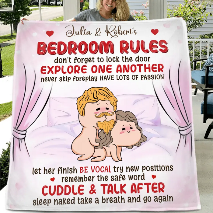 Personalized Couple Fleece Throw Blanket/Quilt - Gift Idea For Couple - Bedroom Rules Don't Forget To Lock The Door