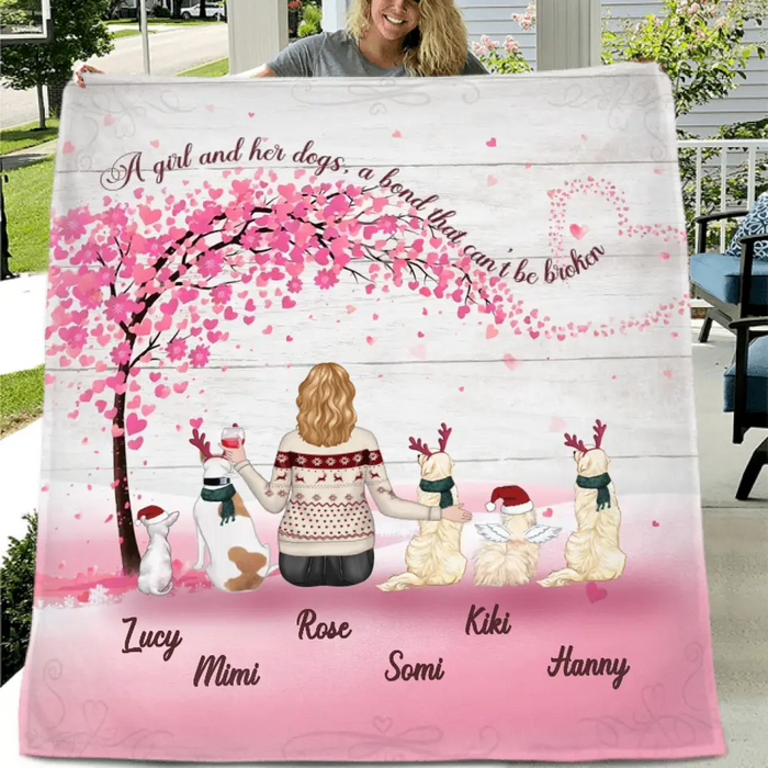 Personalized Dog Mom/Dad Fleece Throw Blanket & Quilt - Up To 5 Dogs - Gift Idea For Dog Lovers - A Girl And Her Dogs, A Bond That Can't Be Broken