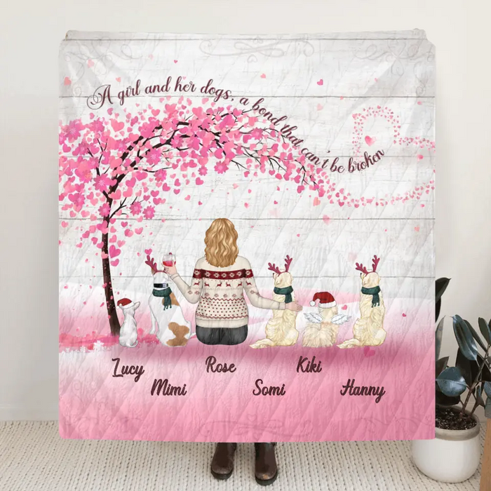 Personalized Dog Mom/Dad Fleece Throw Blanket & Quilt - Up To 5 Dogs - Gift Idea For Dog Lovers - A Girl And Her Dogs, A Bond That Can't Be Broken