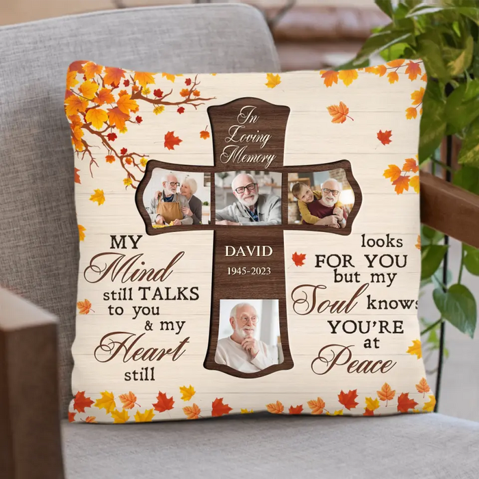 Custom Personalized Memorial Pillow Cover - Upload Photos - Memorial Gift Idea For Family Member - My Mind Still Talks To You