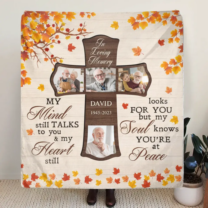 Custom Personalized Memorial Pillow Cover - Upload Photos - Memorial Gift Idea For Family Member - My Mind Still Talks To You