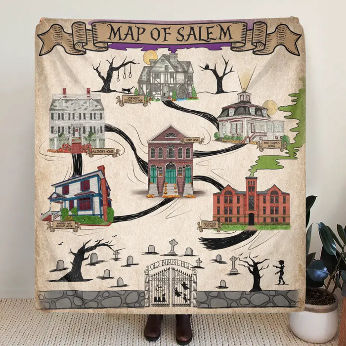 Custom Personalized Map Of Salem Single Layer Fleece/Quilt Blanket - Halloween Gift Idea