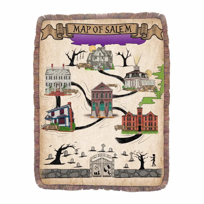 Custom Personalized Map Of Salem Fringe Blanket - Halloween Gift Idea