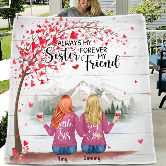 Personalized Sisters Fleece Throw Blanket/Quilt Blanket/Pillow Cover - Gift Idea For Sisters/Friends - Upto 6 Girls - Always My Sister Forever My Friend