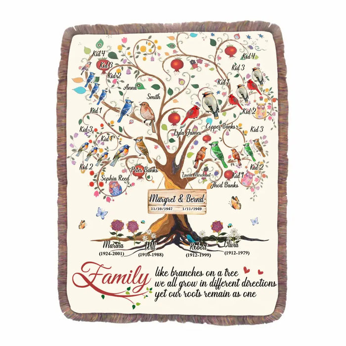Custom Personalized Family Tree Fringe Blanket - Gift Idea For Family - Family Where Life Begins And Love Never Ends