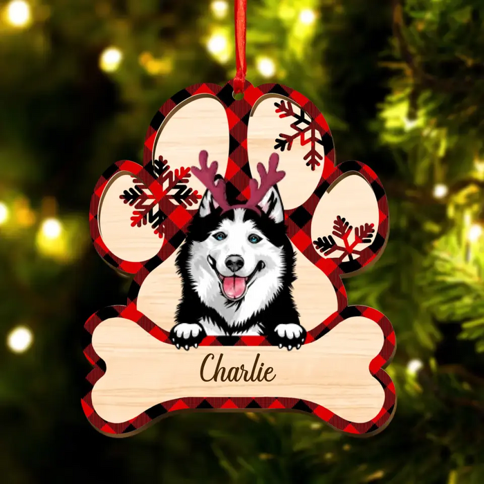 Custom Personalized Christmas Dog 2 Layered Wooden Ornament - Upto 3 Dogs - Christmas Gift Idea For Dog Owners