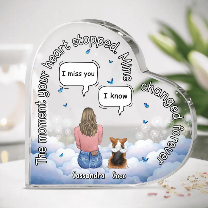 Custom Personalized Memorial Pet Crystal Heart - Adult/ Couple/ Family With Upto 4 Pets - Gift Idea For Couple/Dog/Cat Lover - The Moment Your Heart Stopped