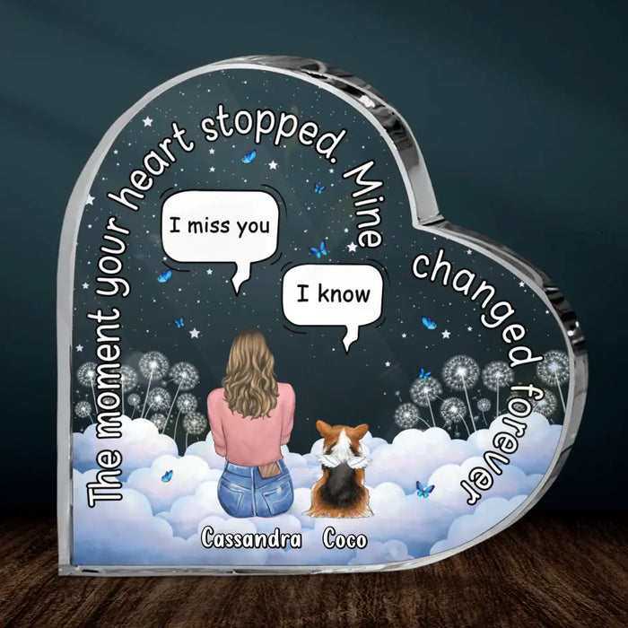 Custom Personalized Memorial Pet Crystal Heart - Adult/ Couple/ Family With Upto 4 Pets - Gift Idea For Couple/Dog/Cat Lover - The Moment Your Heart Stopped