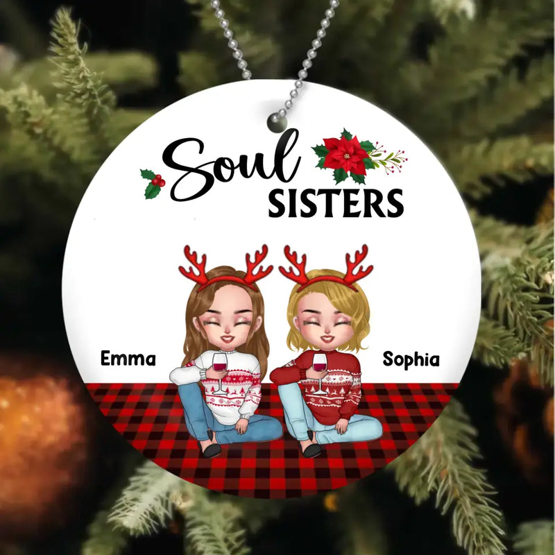 Personalized Besties Circle Wooden Ornament - Up to 5 People - Christmas Gift Idea For Friends/Besties - Soul Sisters