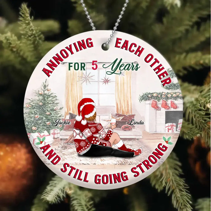 Personalized Christmas Couple Circle Wooden Ornament - Christmas Gift Idea - Annoying Each Other For 5 Years And Still Going Strong
