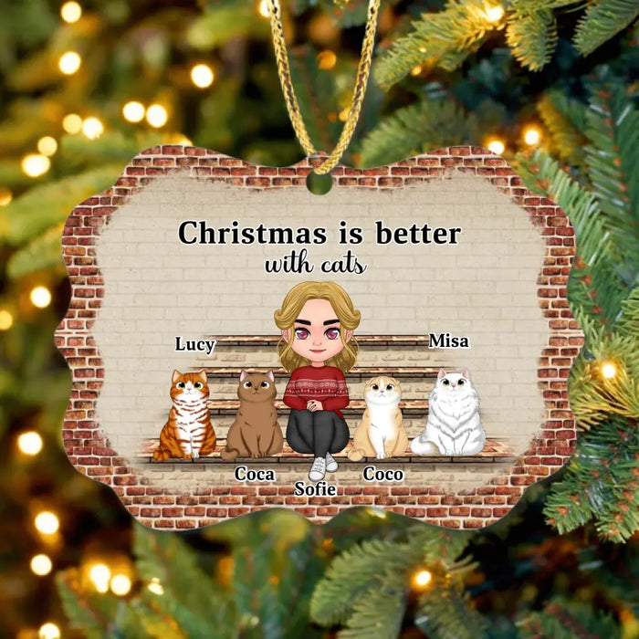 Personalized Christmas Cat Mom Rectangle Ornament - Gift Idea For Cat Lovers - Upto 4 Cats - Christmas Is Better With Cats