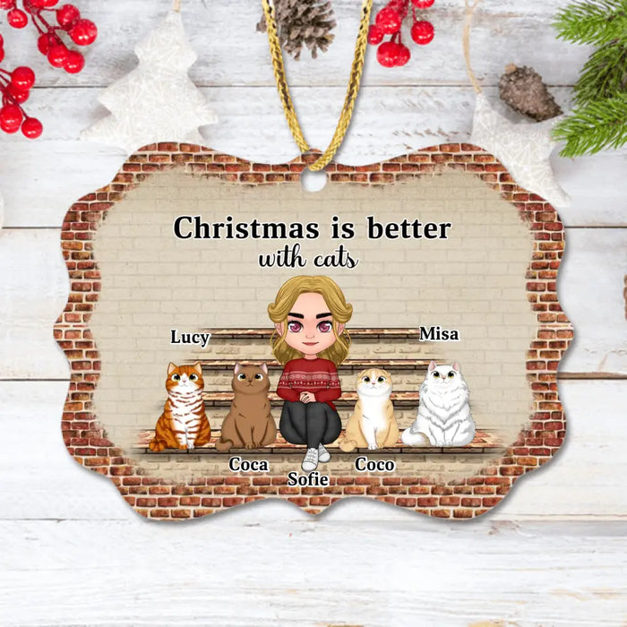 Personalized Christmas Cat Mom Rectangle Ornament - Gift Idea For Cat Lovers - Upto 4 Cats - Christmas Is Better With Cats