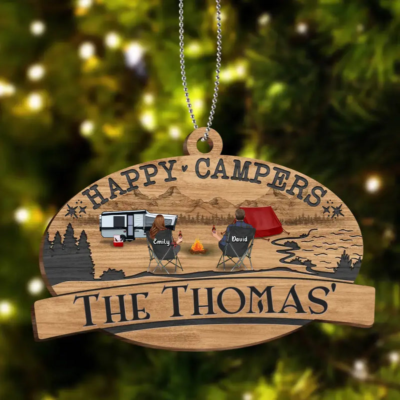 Personalized Camping Couple Wooden Sign - Gift Idea For Camping Lover/Couple - Couple/Parents With Up to 2 Kids And 2 Pets - Happy Campers