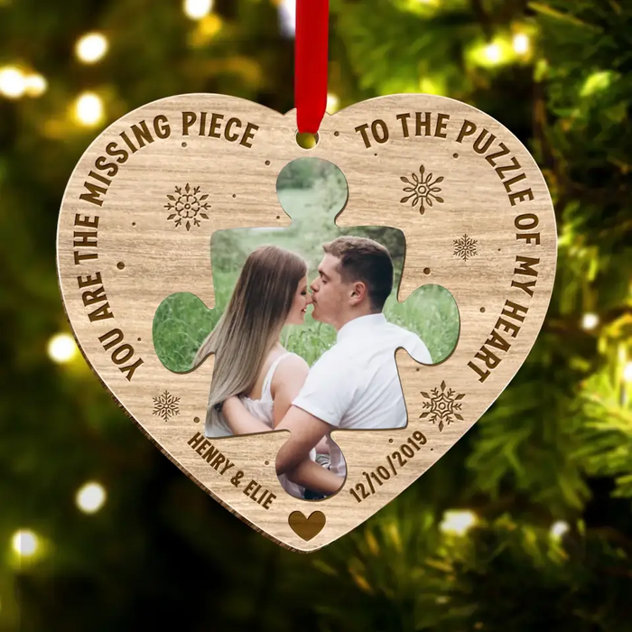 Custom Personalized Missing Piece Couple Photo Wooden Ornament - Gift Idea For Couple -  Gift To Him/Her - You Are The Missing Piece To The Puzzle Of My Heart