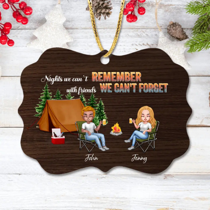 Personalized Camping Friends Rectangle Wooden Ornament - Upto 7 Friends - Gift Idea For Friends/Camping Lovers - Nights We Can't Remember With Friends We Can't Forget