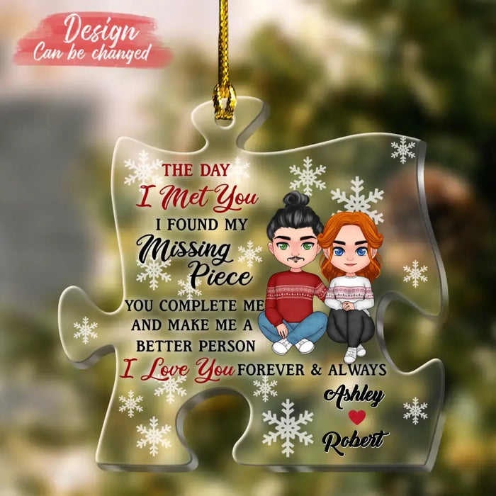 Custom Personalized Couple Christmas Missing Piece Acrylic Ornament -Christmas Gift For Him/Her/Couple - I Love You Forever & Always