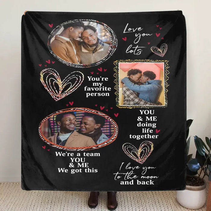 Custom Personalized Couple Single Layer Fleece/Quilt Blanket - Upload Photo - Christmas Gift Idea For Couple/ Him/Her - I Love You To The Moon And Back