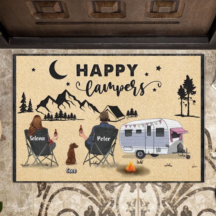 Custom Personalized Couple Camping Doormat - Gift Idea For Camping Lovers - Happy Campers