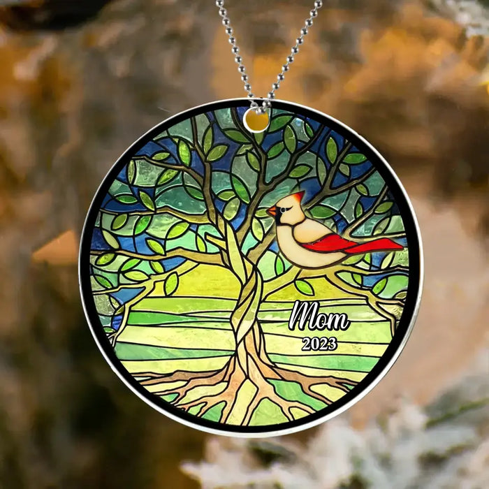 Personalized Memorial Circle Acrylic Ornament - Gift For Loved One, Tree Of Life Cardinal