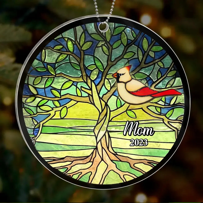 Personalized Memorial Circle Acrylic Ornament - Gift For Loved One, Tree Of Life Cardinal