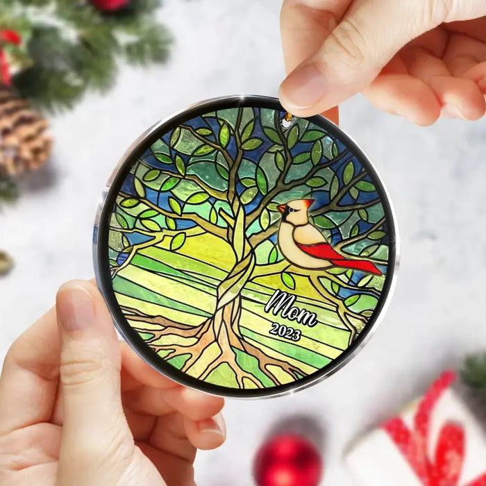 Personalized Memorial Circle Acrylic Ornament - Gift For Loved One, Tree Of Life Cardinal