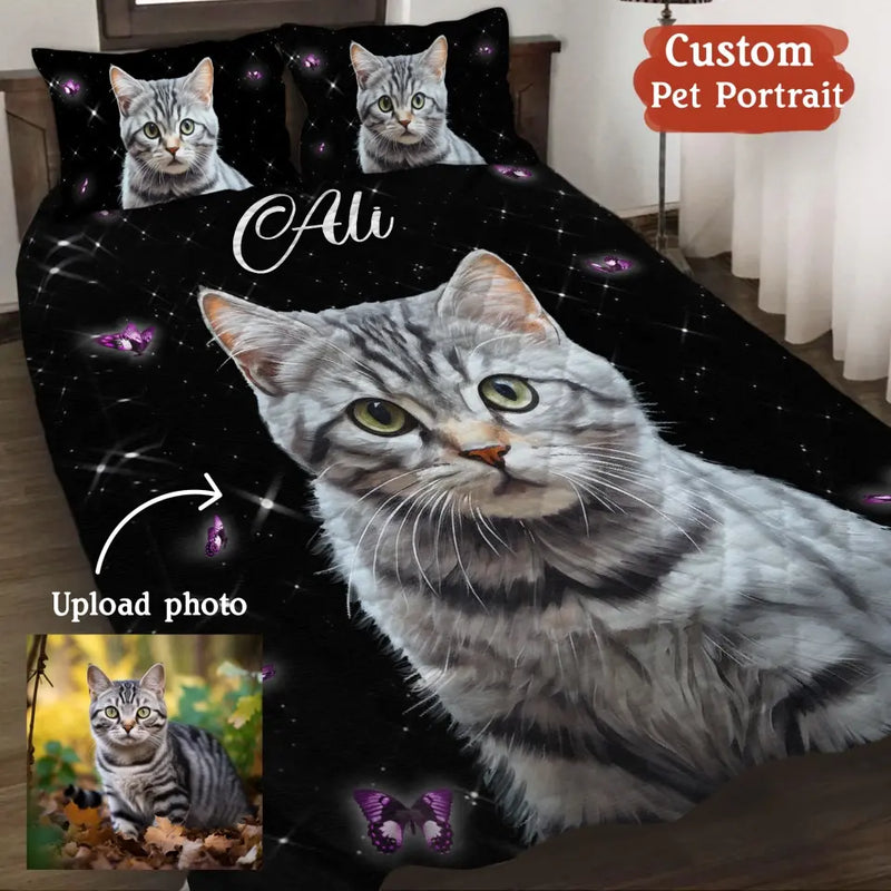 Personalized Pet Photo Quilt Bed Set - Custom Pet Portrait - Gift Idea For Dog/Cat Lover