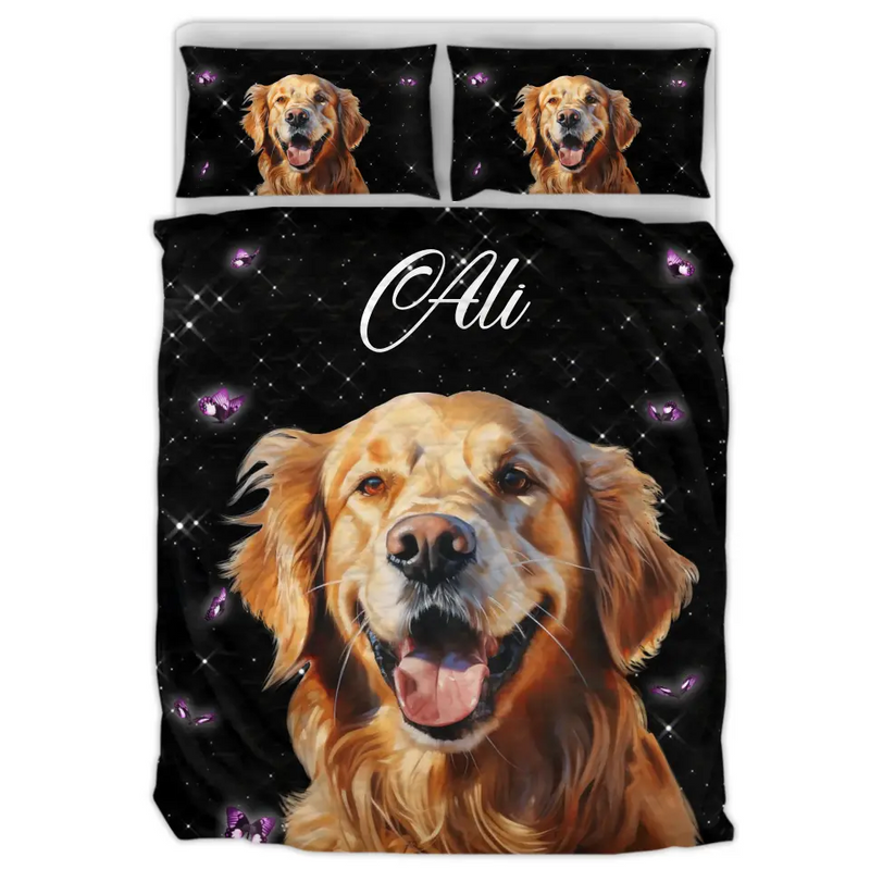 Personalized Pet Photo Quilt Bed Set - Custom Pet Portrait - Gift Idea For Dog/Cat Lover