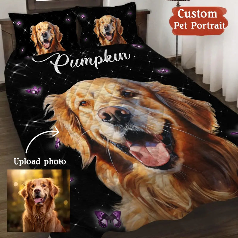 Personalized Pet Photo Quilt Bed Set - Custom Pet Portrait - Gift Idea For Dog/Cat Lover