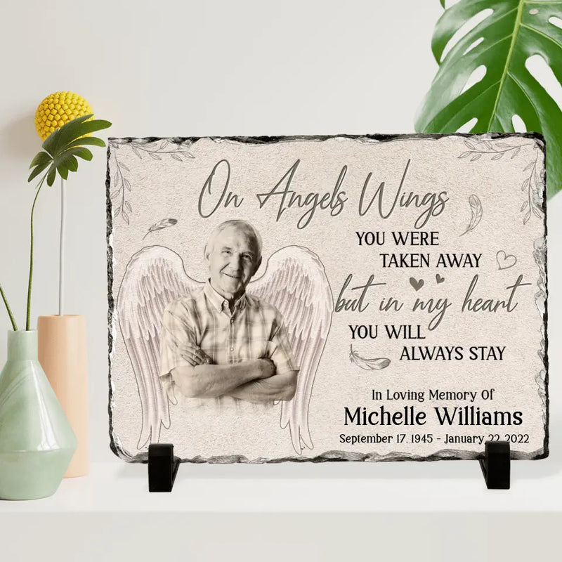 Personalized Memorial Photo Lithograph - Memorial Gift Idea - On Angels Wings You Were Taken Away But In My Heart You Will Always Stay