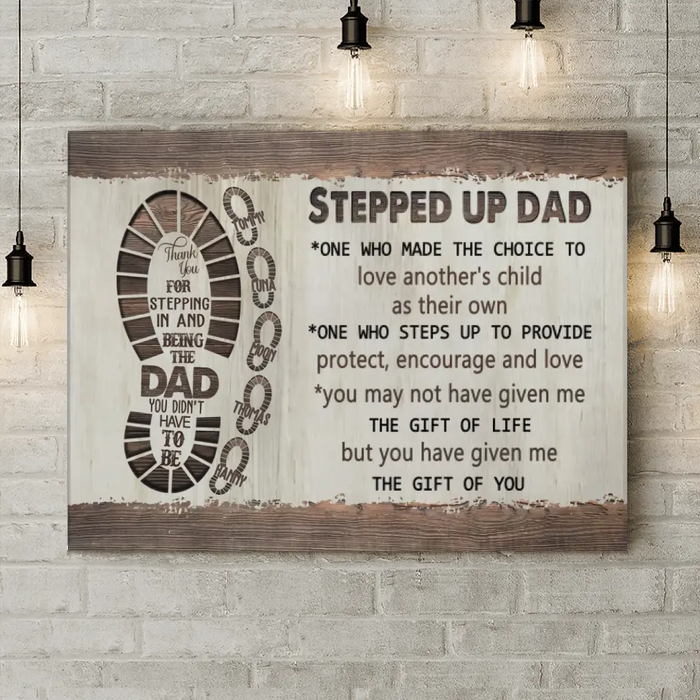 Personalized Dad Canvas - Gift Idea For Dad - Upto 5 Children - Thank You For Stepping In And Being The Dad