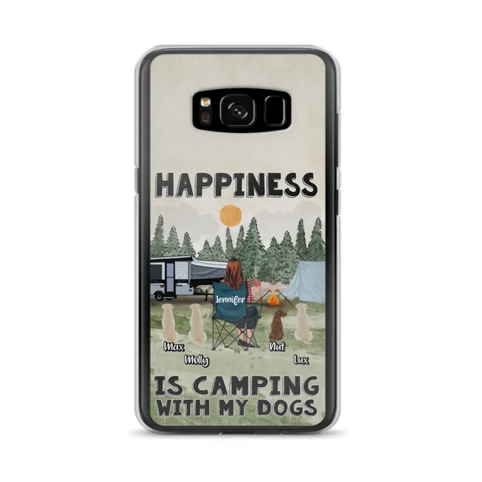 Personalized Camping Phone Case - Gift Idea For Girl & Dogs - Upto 4 Dogs - Happiness Is Camping With My Dogs - Case For iPhone/Samsung