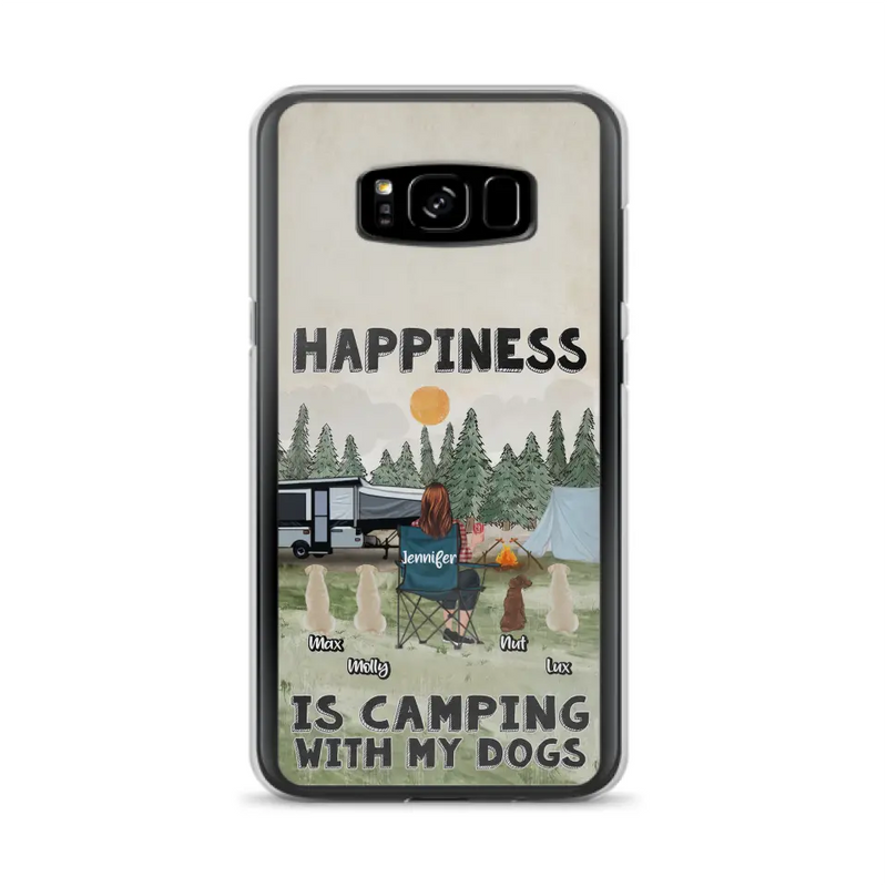 Personalized Camping Phone Case - Gift Idea For Girl & Dogs - Up to 4 Dogs - Happiness Is Camping With My Dogs - Case For iPhone/Samsung