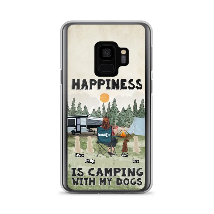 Personalized Camping Phone Case - Gift Idea For Girl & Dogs - Upto 4 Dogs - Happiness Is Camping With My Dogs - Case For iPhone/Samsung