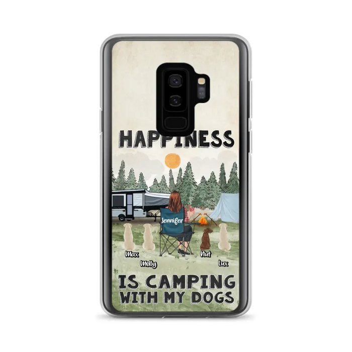 Personalized Camping Phone Case - Gift Idea For Girl & Dogs - Upto 4 Dogs - Happiness Is Camping With My Dogs - Case For iPhone/Samsung