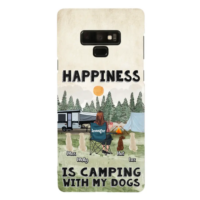 Personalized Camping Phone Case - Gift Idea For Girl & Dogs - Upto 4 Dogs - Happiness Is Camping With My Dogs - Case For iPhone/Samsung