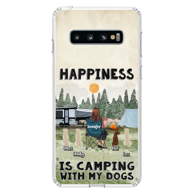 Personalized Camping Phone Case - Gift Idea For Girl & Dogs - Up to 4 Dogs - Happiness Is Camping With My Dogs - Case For iPhone/Samsung