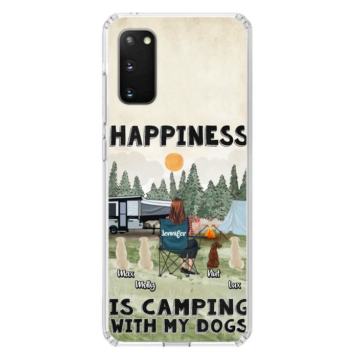 Personalized Camping Phone Case - Gift Idea For Girl & Dogs - Upto 4 Dogs - Happiness Is Camping With My Dogs - Case For iPhone/Samsung