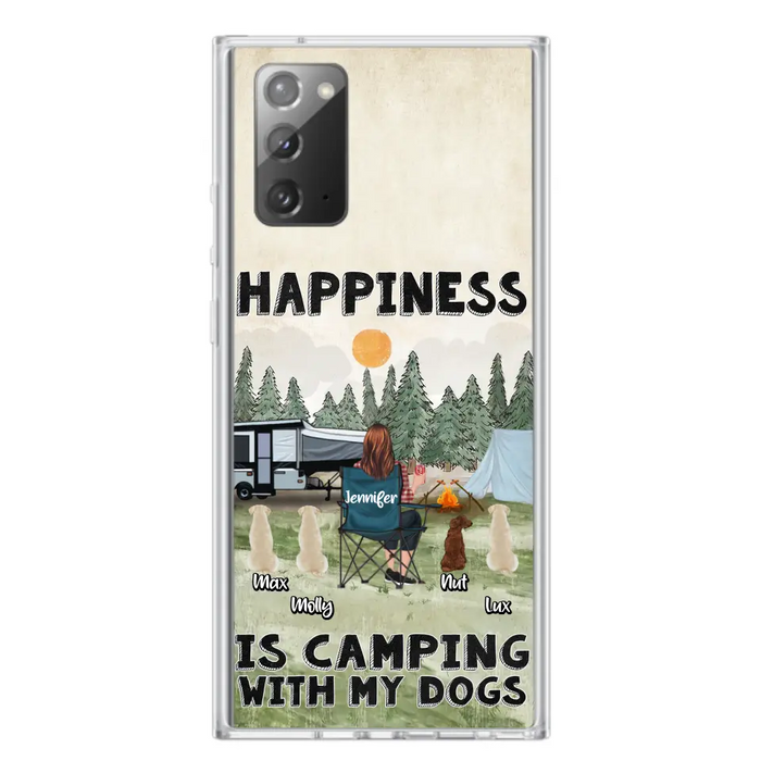 Personalized Camping Phone Case - Gift Idea For Girl & Dogs - Upto 4 Dogs - Happiness Is Camping With My Dogs - Case For iPhone/Samsung