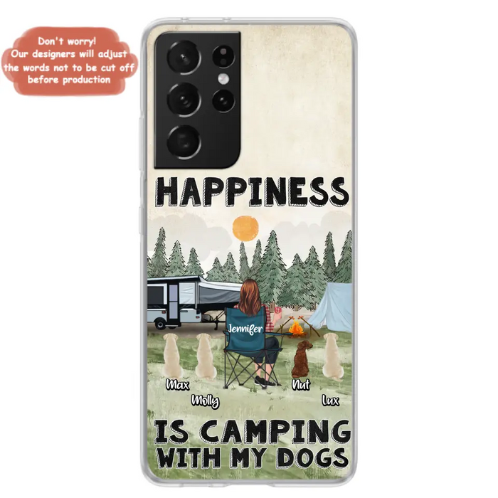 Personalized Camping Phone Case - Gift Idea For Girl & Dogs - Upto 4 Dogs - Happiness Is Camping With My Dogs - Case For iPhone/Samsung